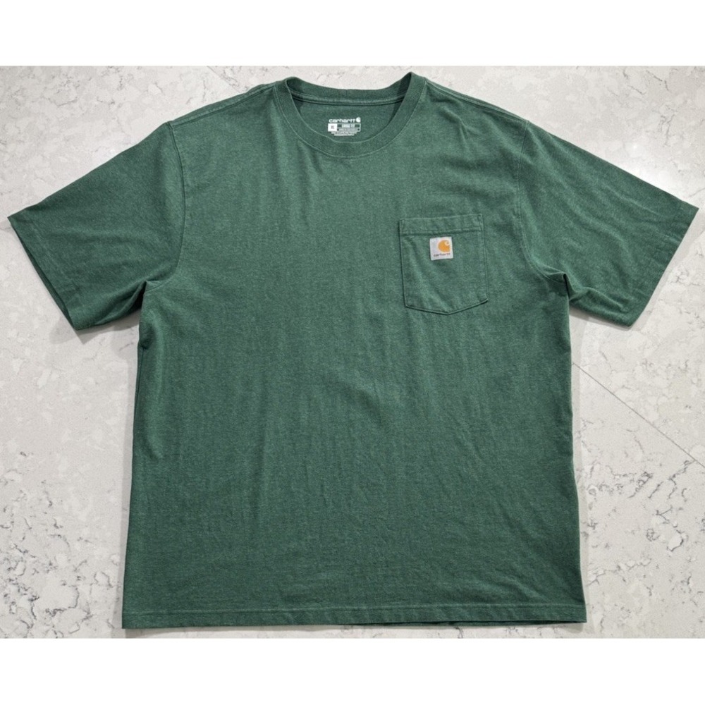 Carhartt K87 T-Shirt Mens XL Green Loose Fit Heavyweight Pocket Logo Tee